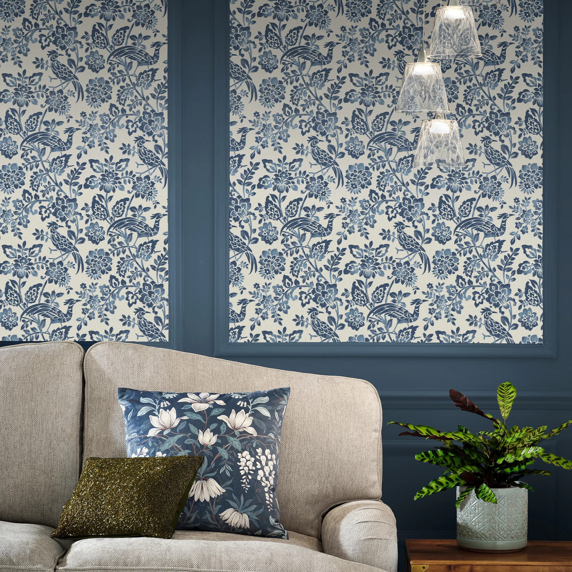 Laura Ashley Adain Palace Wallpaper Dark Seaspray Blue Wallpaper - Image 2