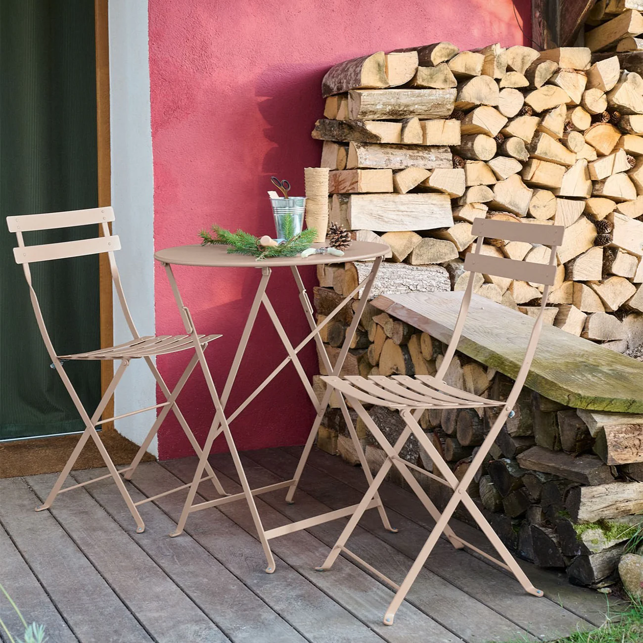 Bistro Outdoor Chair & Round Folding Outdoor Table Set - Image 6