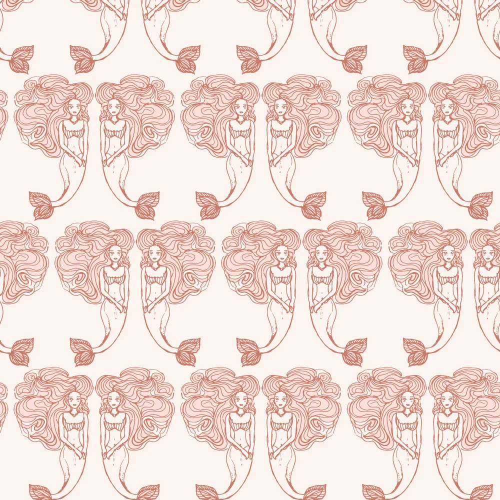Block Print Mermaids Removable Wallpaper Sample Swatch - Image 2