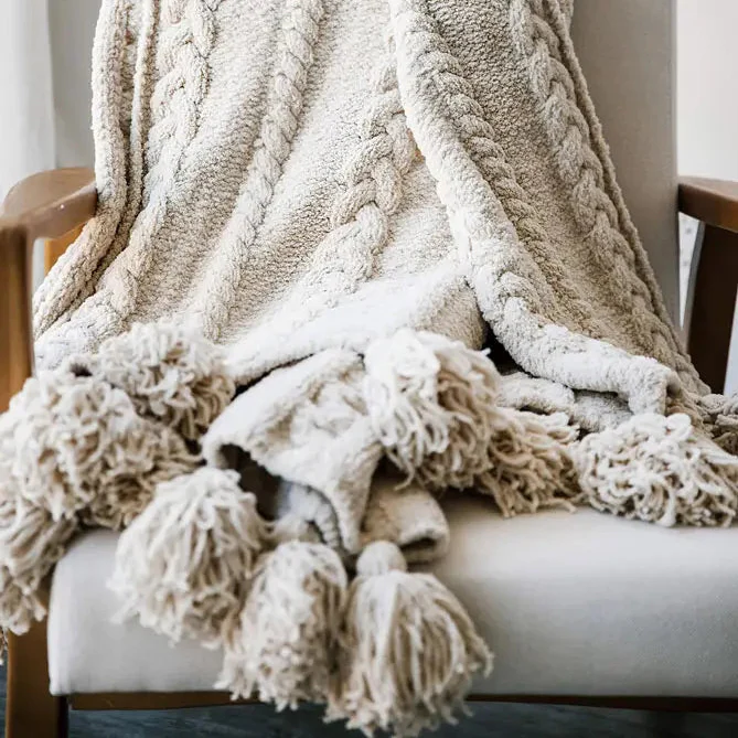 Braided Pom Pom Throw Blanket - Image 7