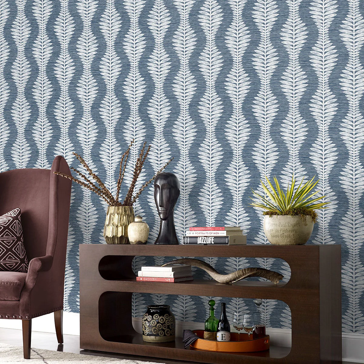 Coastal Haven Carina Leaf Ogee Wallpaper - Image 12