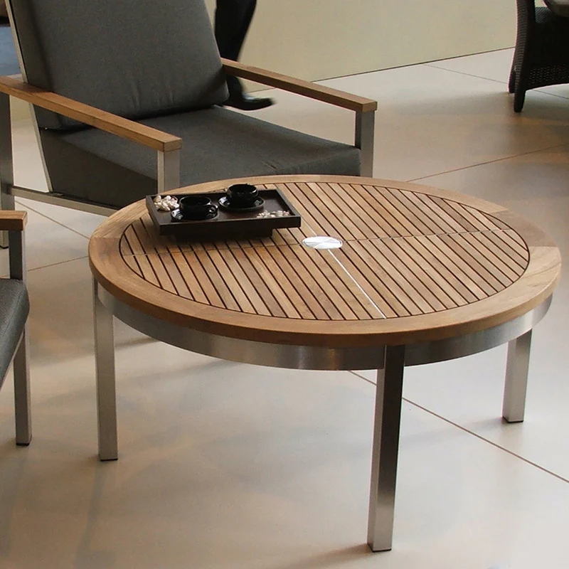 Equinox Circular Conversation Outdoor Table - Teak Top - Image 2