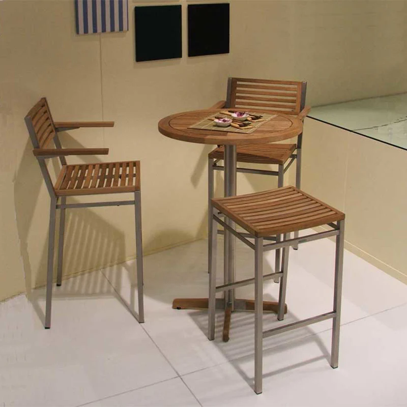 Equinox Circular Pedestal High Outdoor Dining Table - Teak Top - Image 7