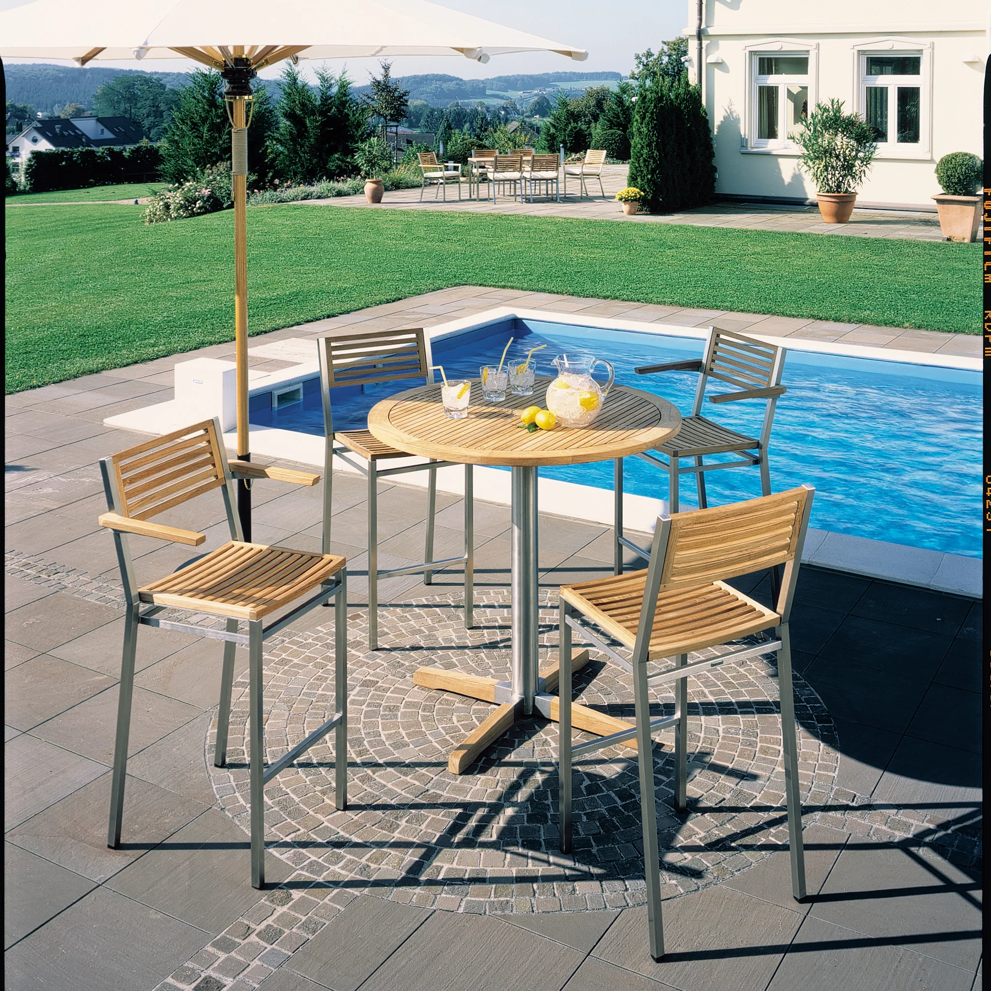 Equinox Carver Teak Outdoor Stool with Armrests - Image 5