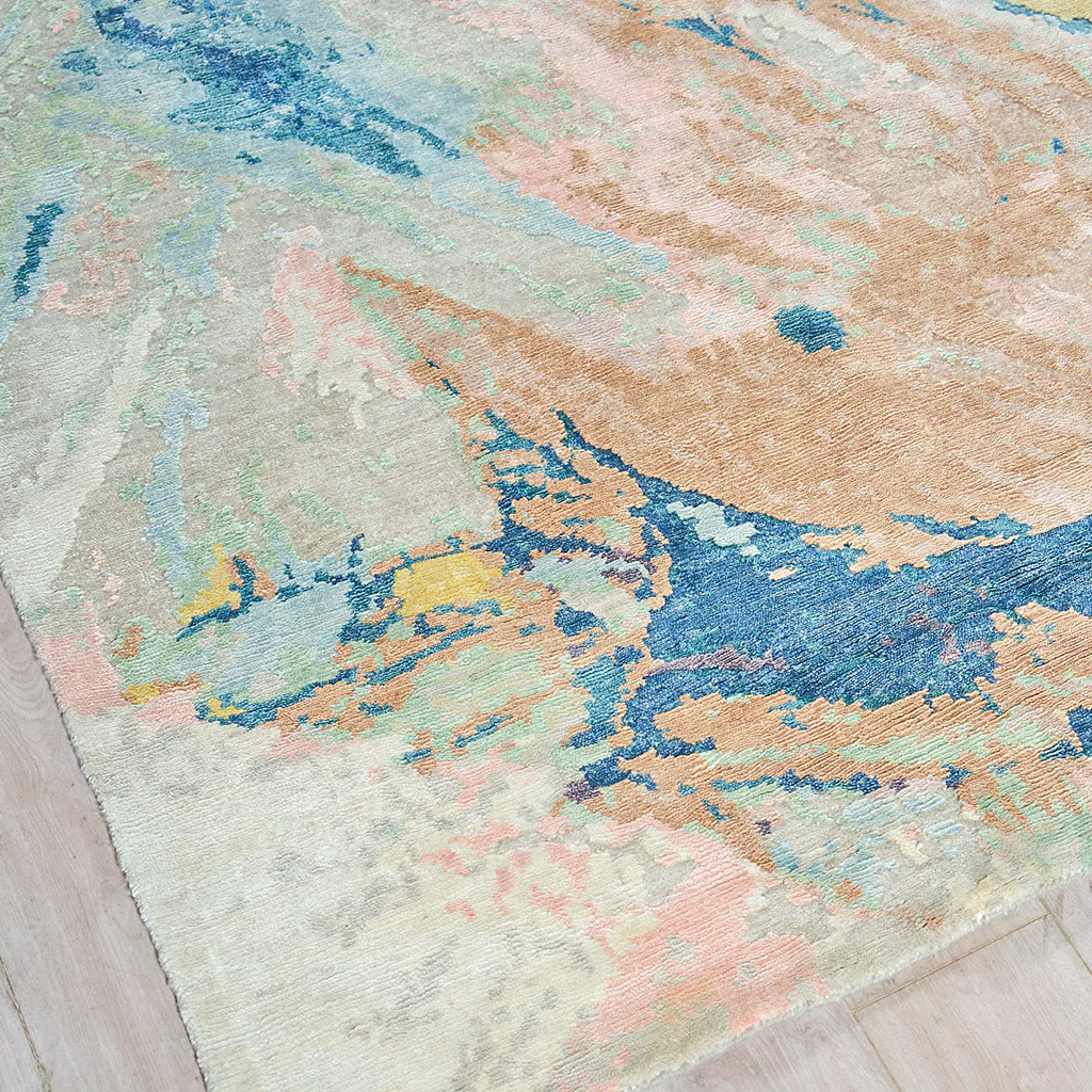 Floor Art Ivory/Gold/Blue Area Rug - Image 6