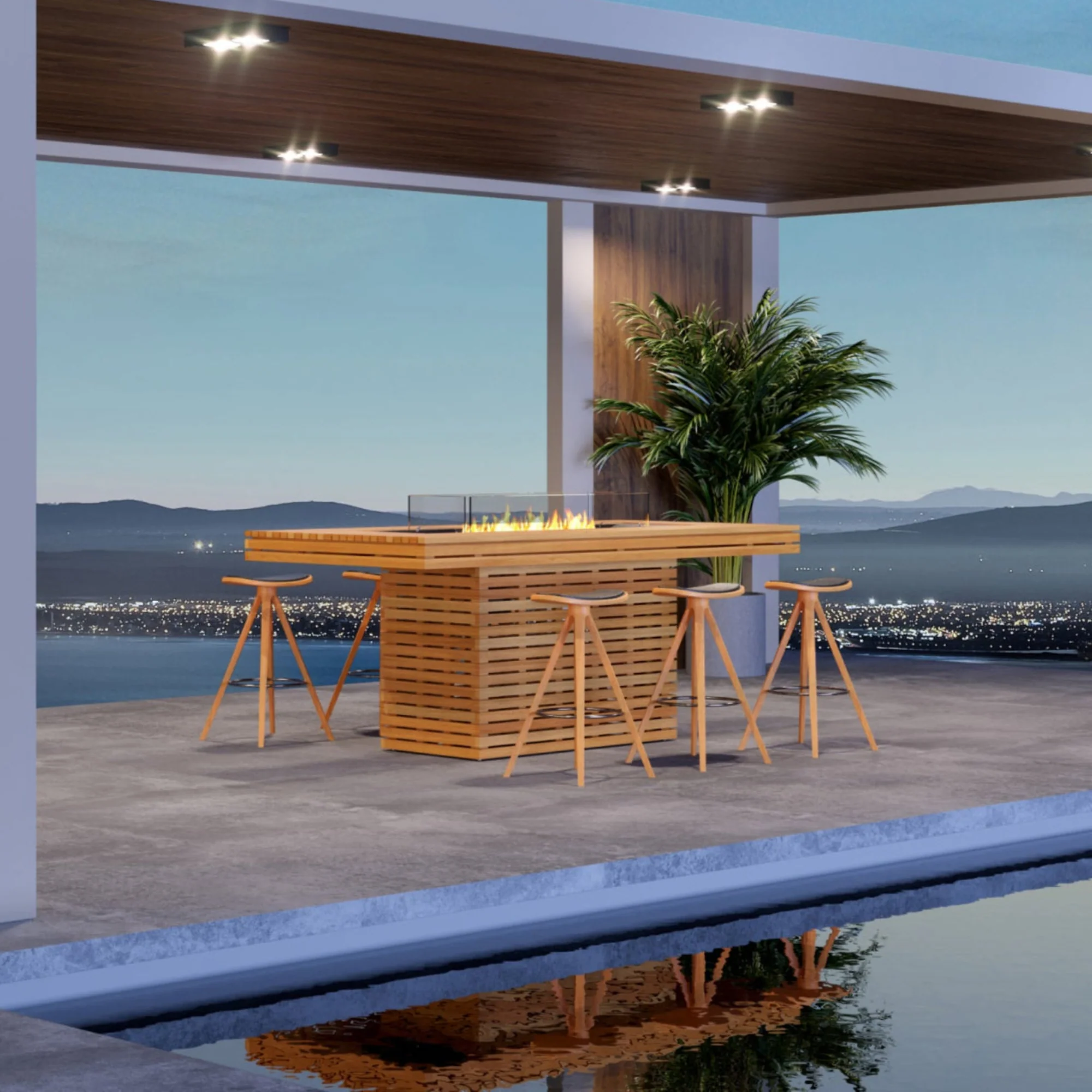 Gin 90 Teak Bar Outdoor Fire Table Set - Image 17