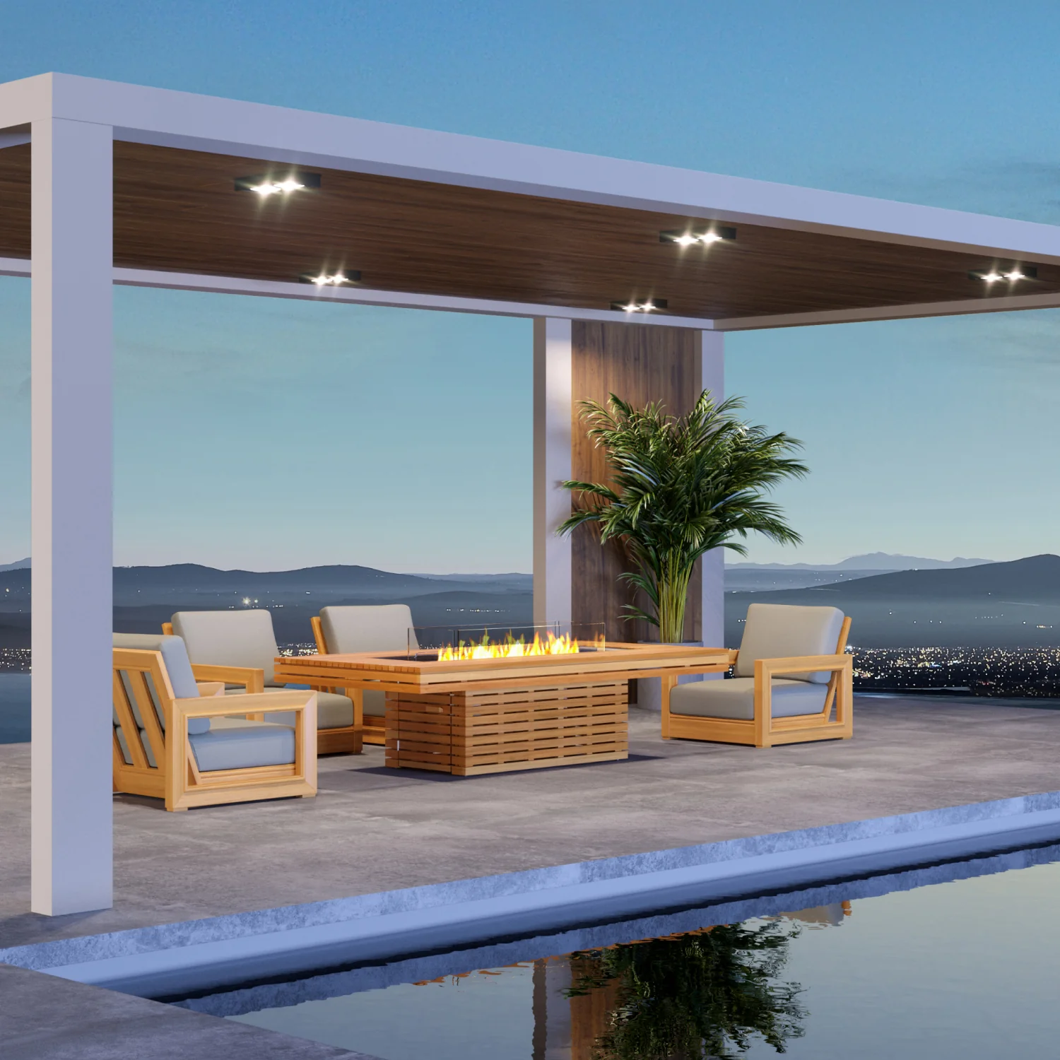 Gin 90 Teak Chat Outdoor Fire Table Set - Image 7