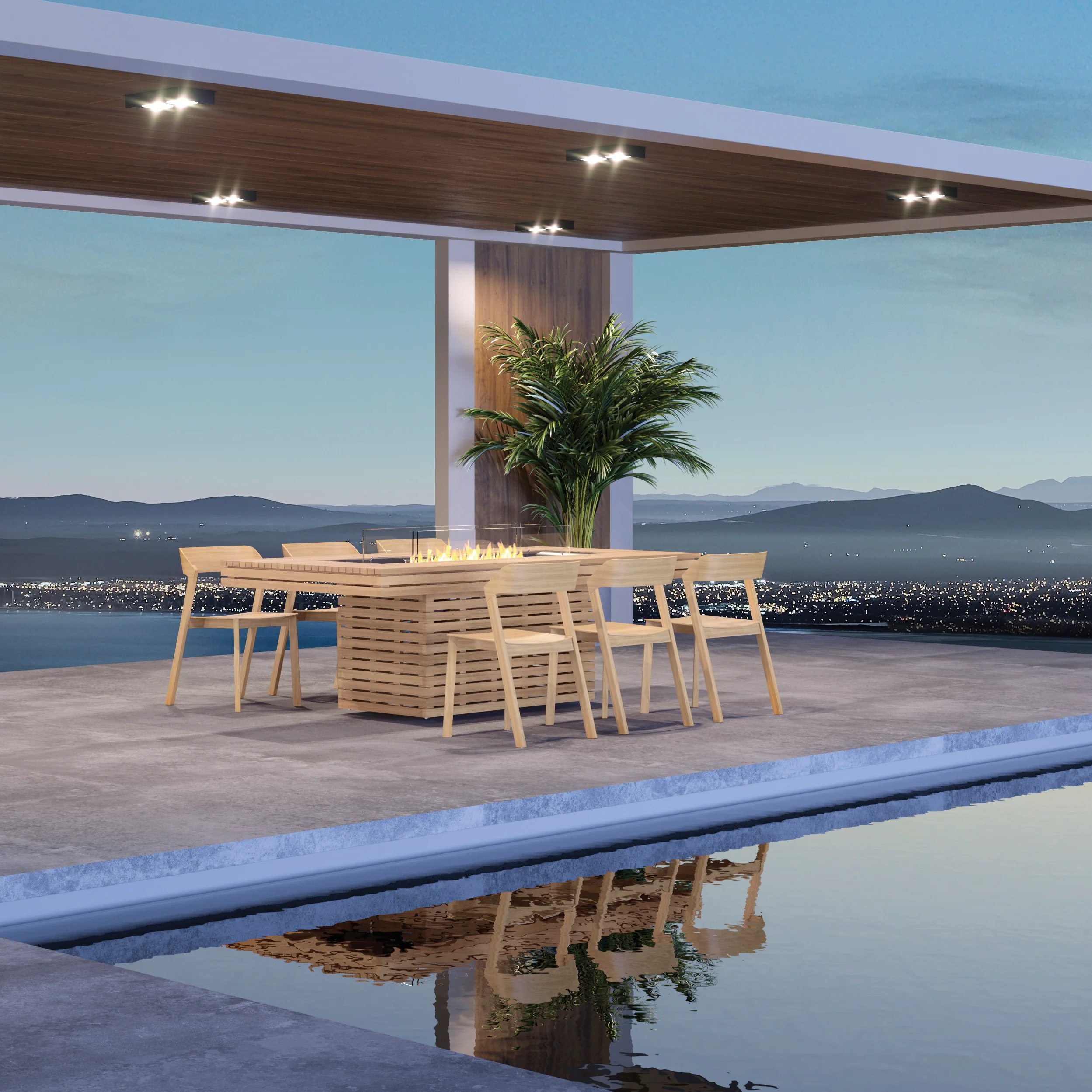 Gin 90 Teak Outdoor Dining Fire Table Set - Image 2