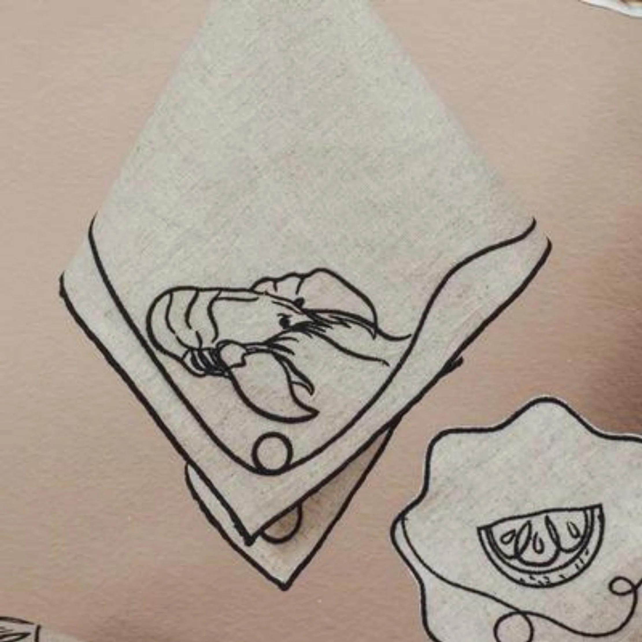 Line Drawing Seafood Embroidered Linen Napkin (Set of 4) - Image 11