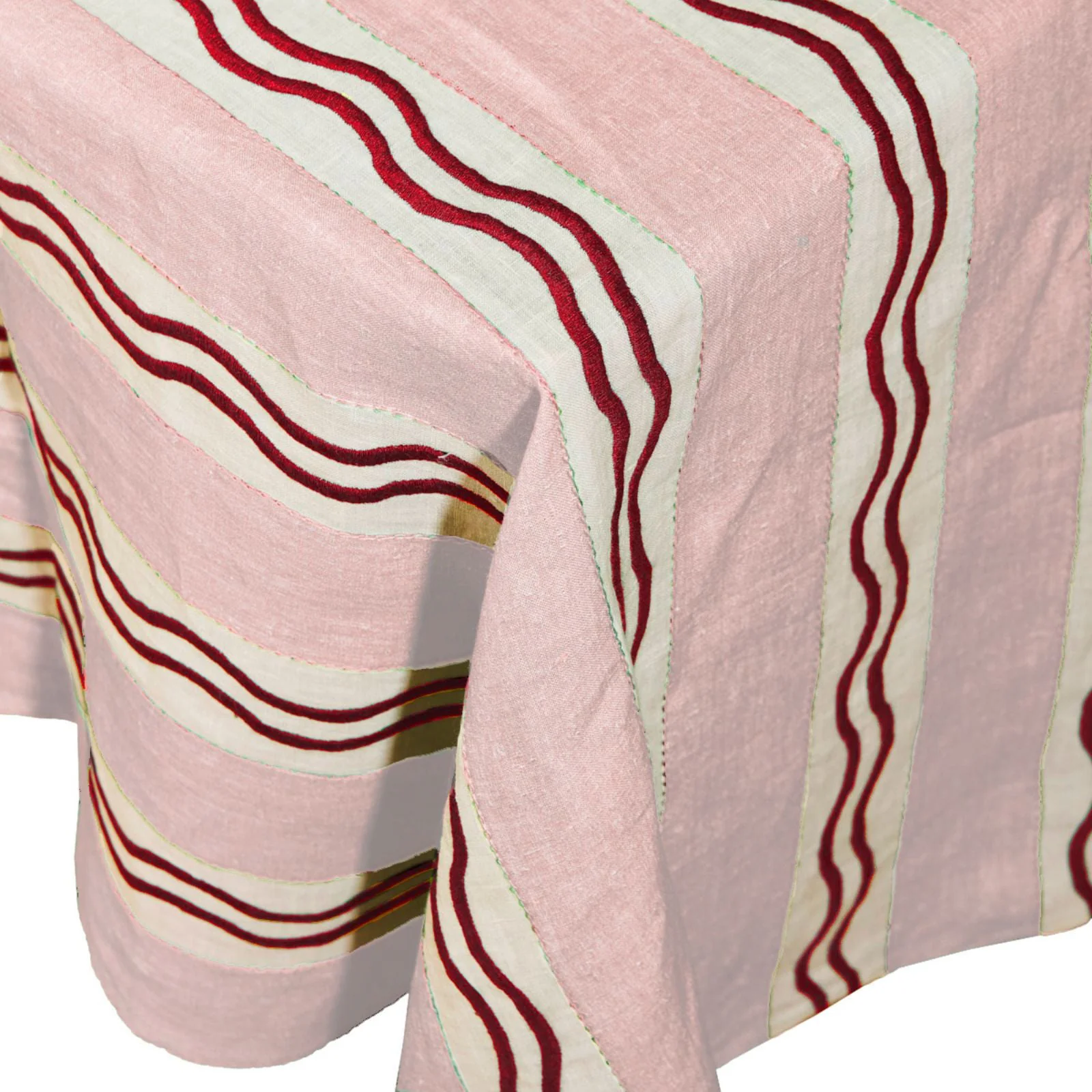 Monaco Stripe Embroidered Linen Tablecloth - Image 2