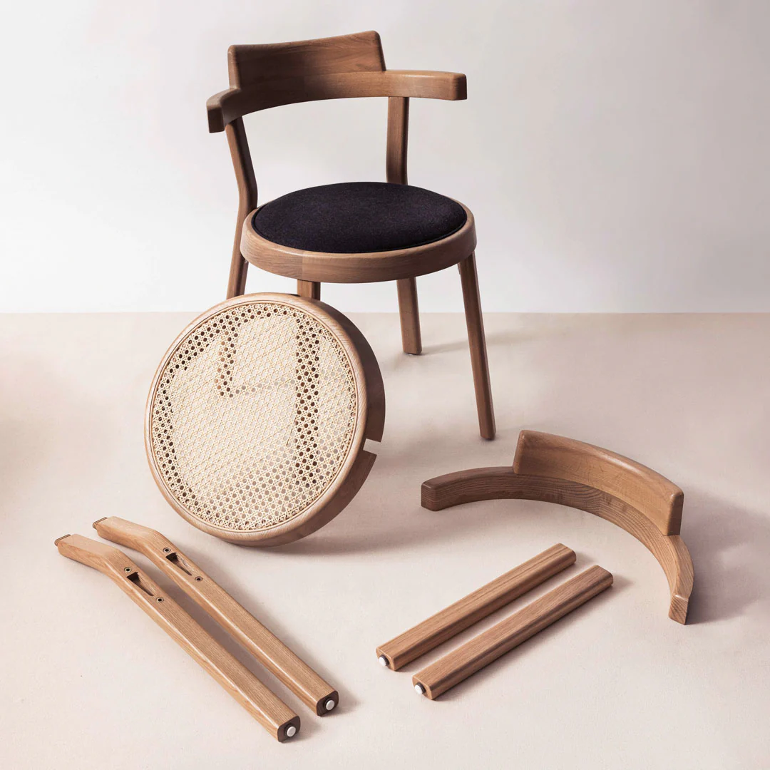 Pagoda Cane Dining Chair with Wood Legs - Image 7
