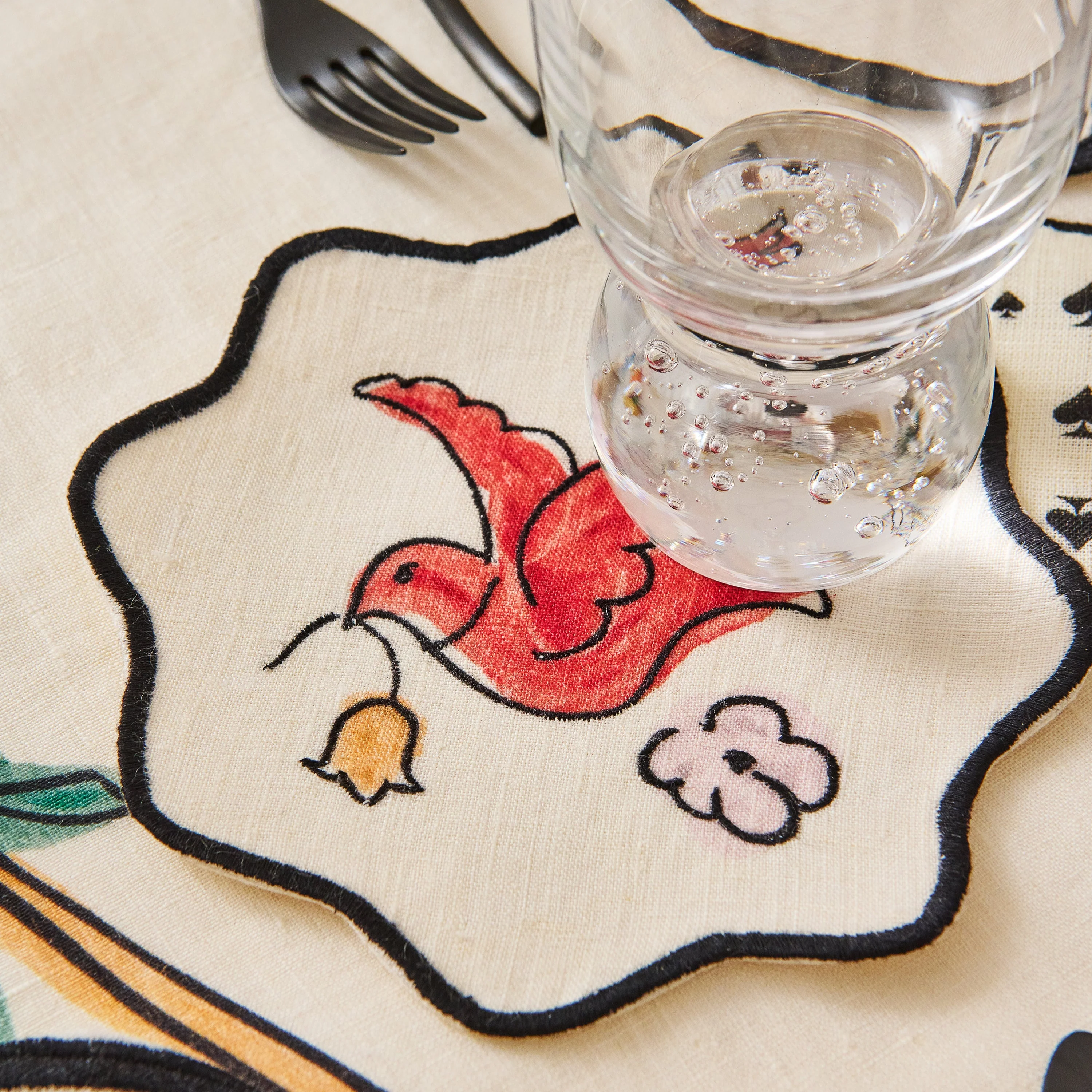 Salon Motif Embroidered Linen Coaster (Set of 4) - Image 2