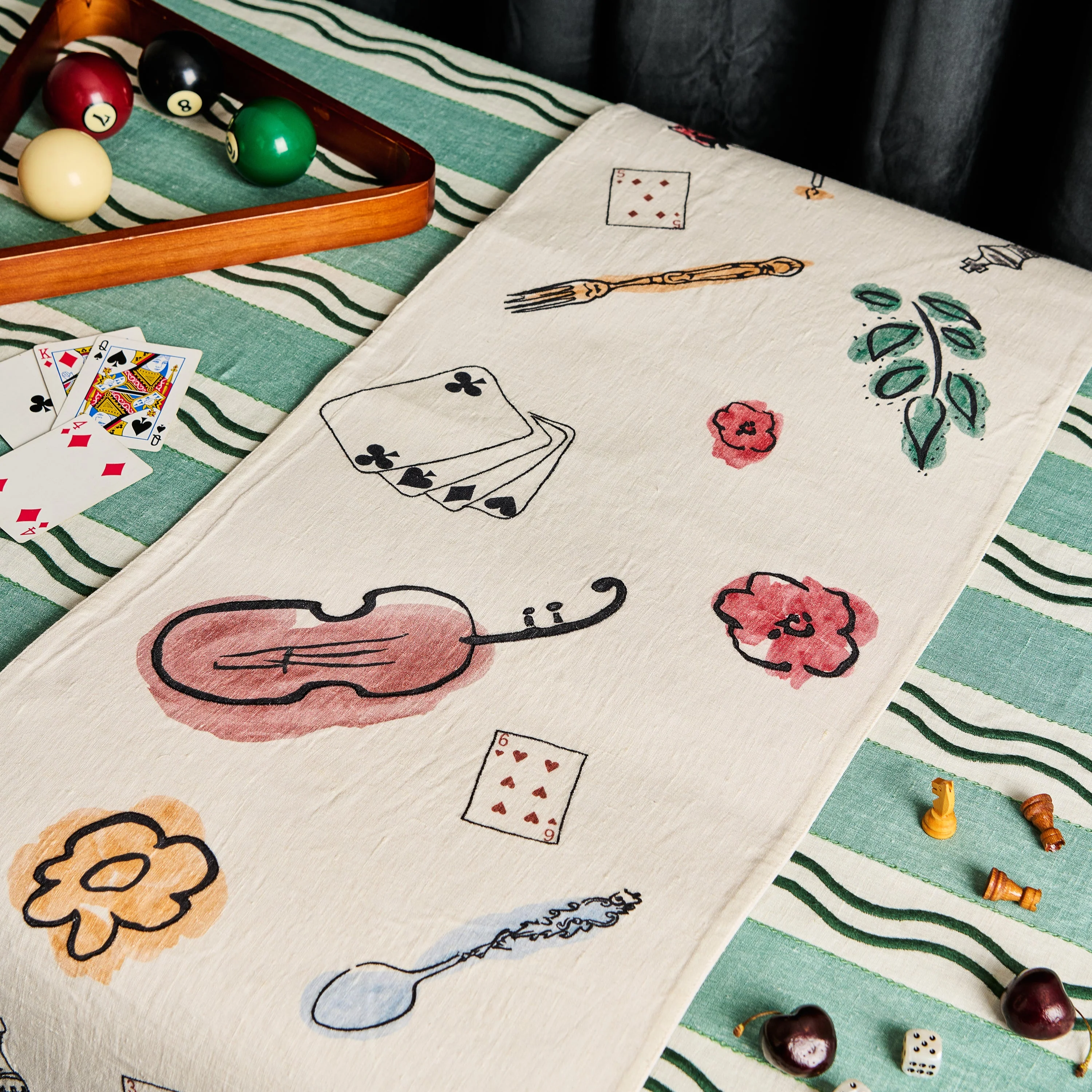 Salon Motif Embroidered Linen Runner - Image 2