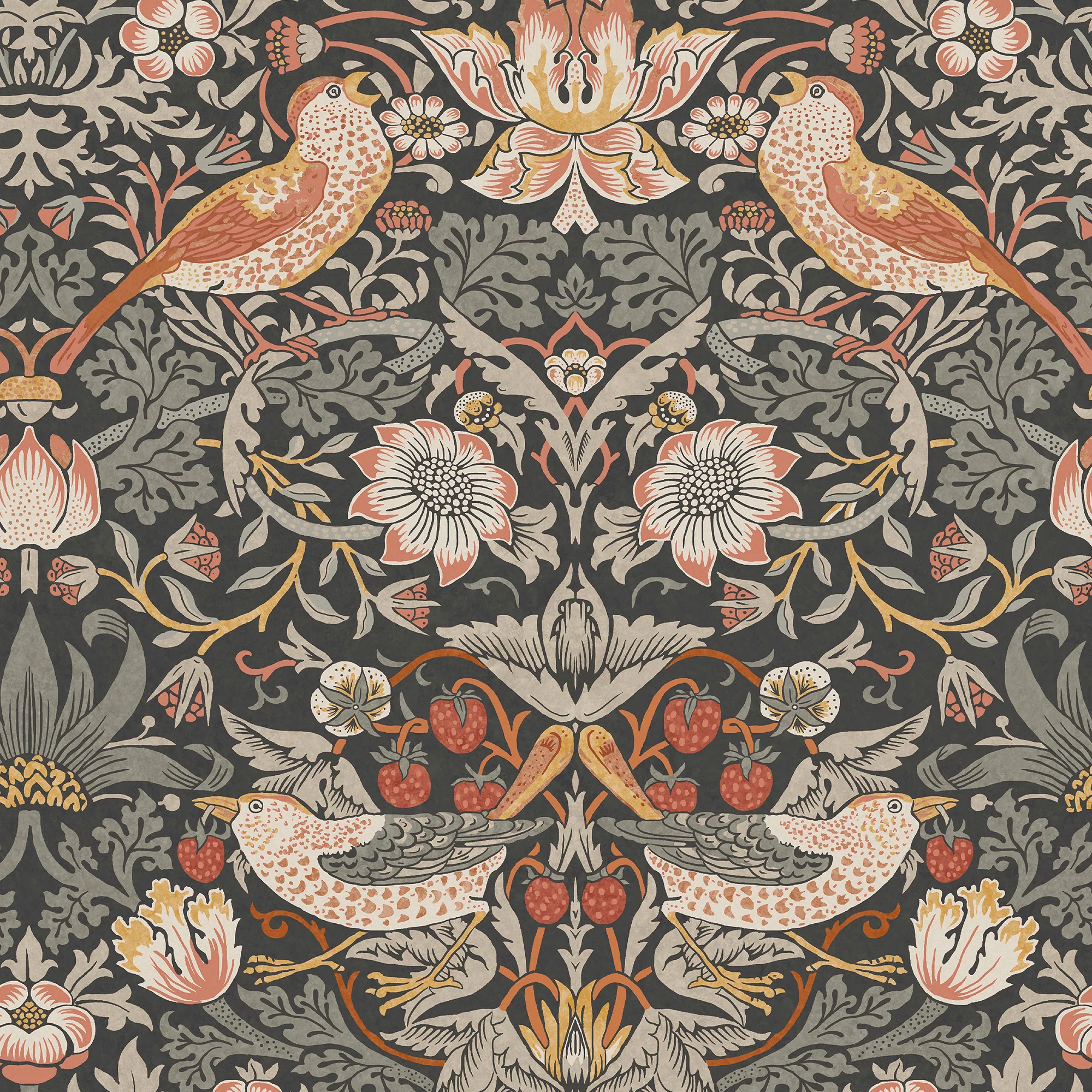 William Morris Strawberry Thief Charcoal Wallpaper - Image 2