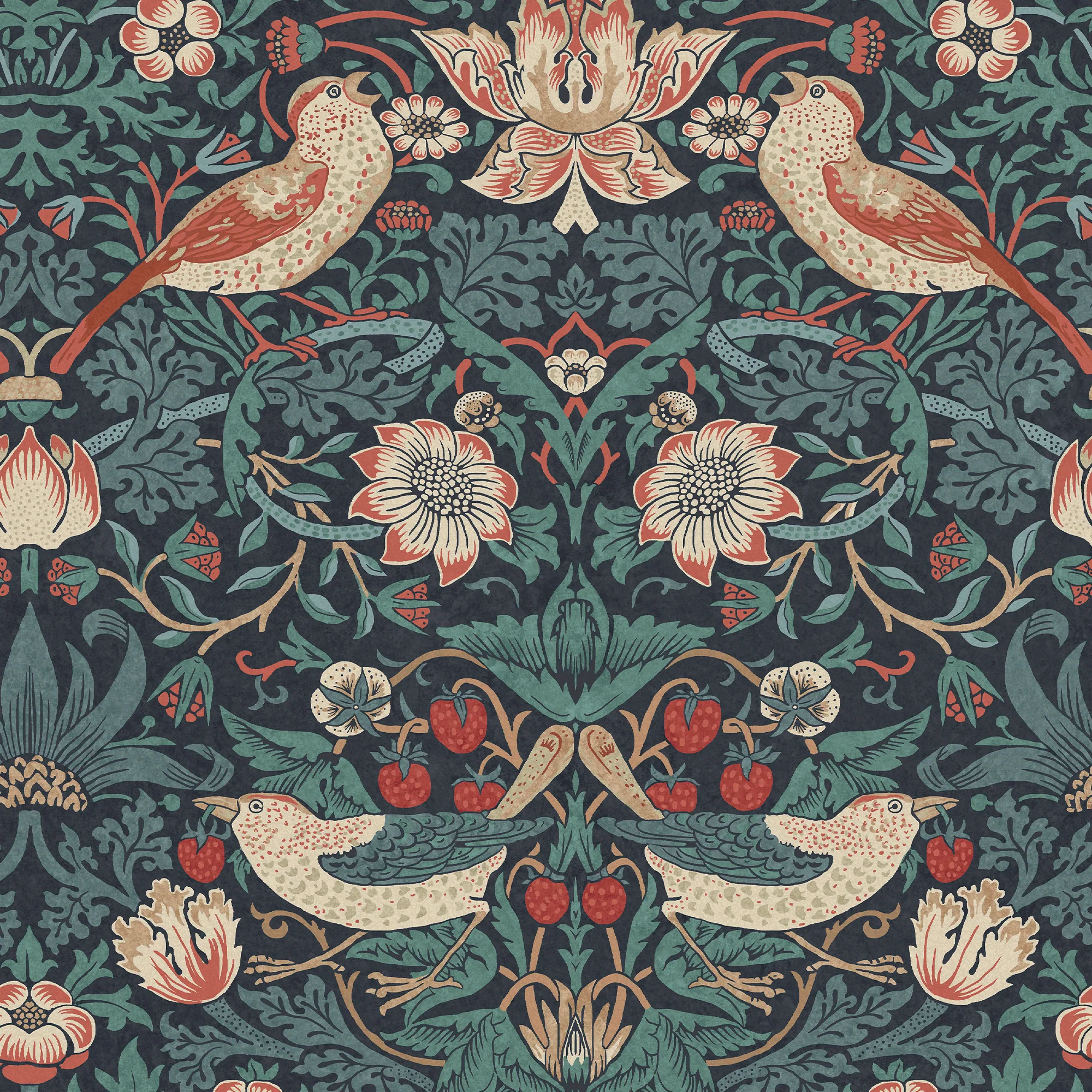 William Morris Strawberry Thief Charcoal Wallpaper - Image 3