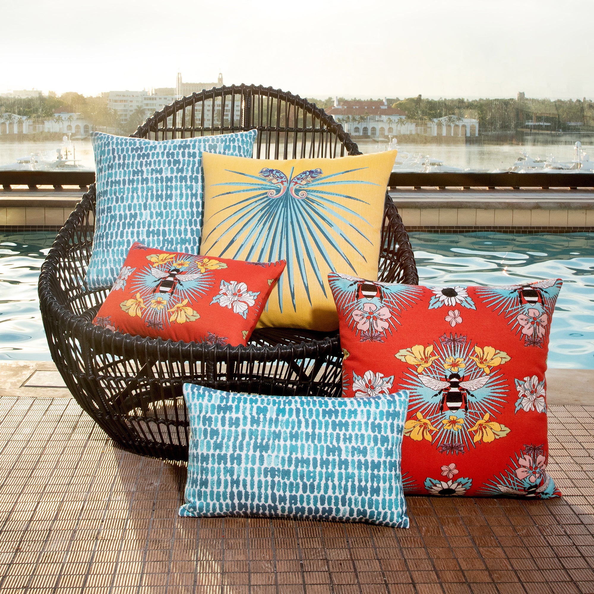 Tropical Bee Outdoor Pillow - Image 2