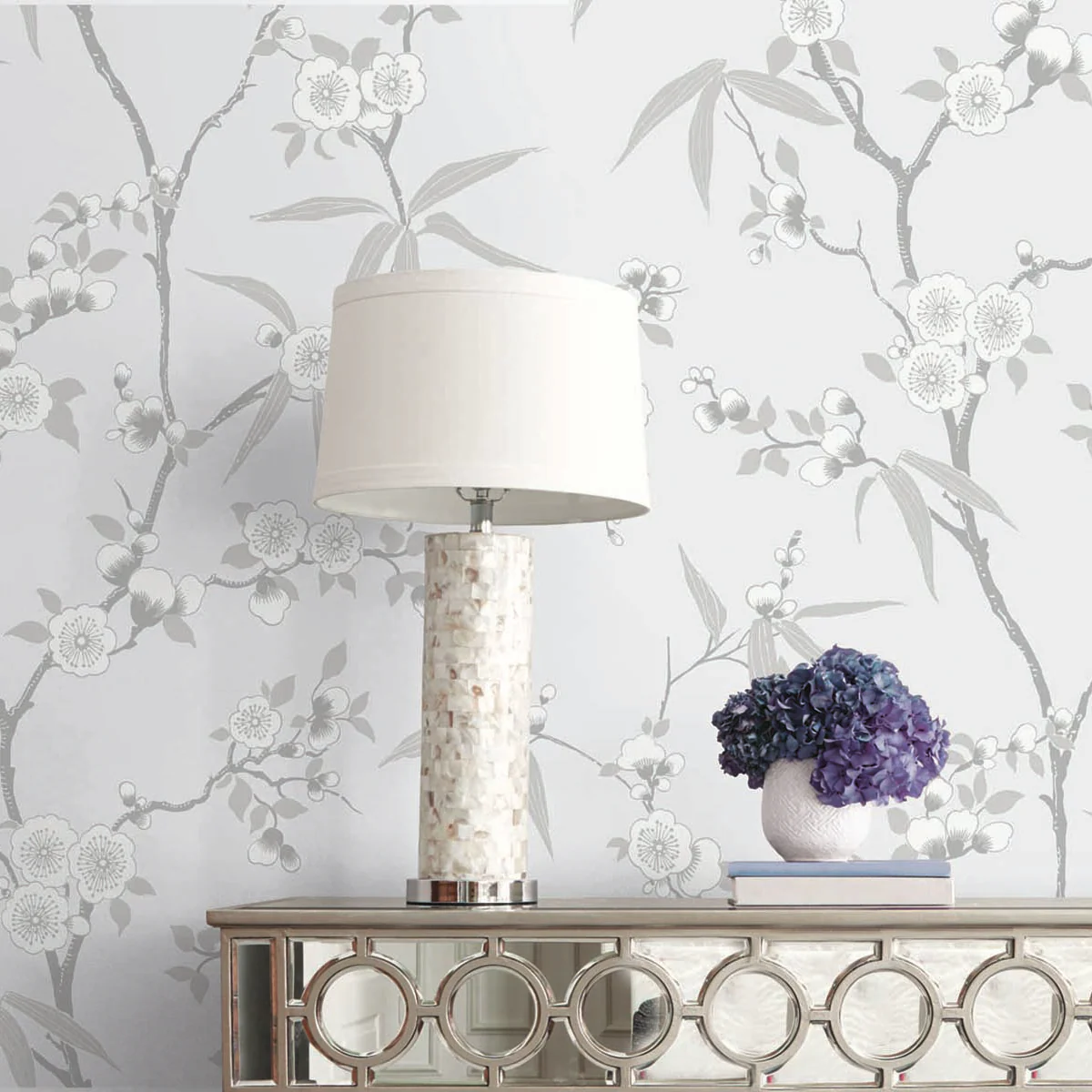 White Heron Floral Blossom Trail Wallpaper - Image 9