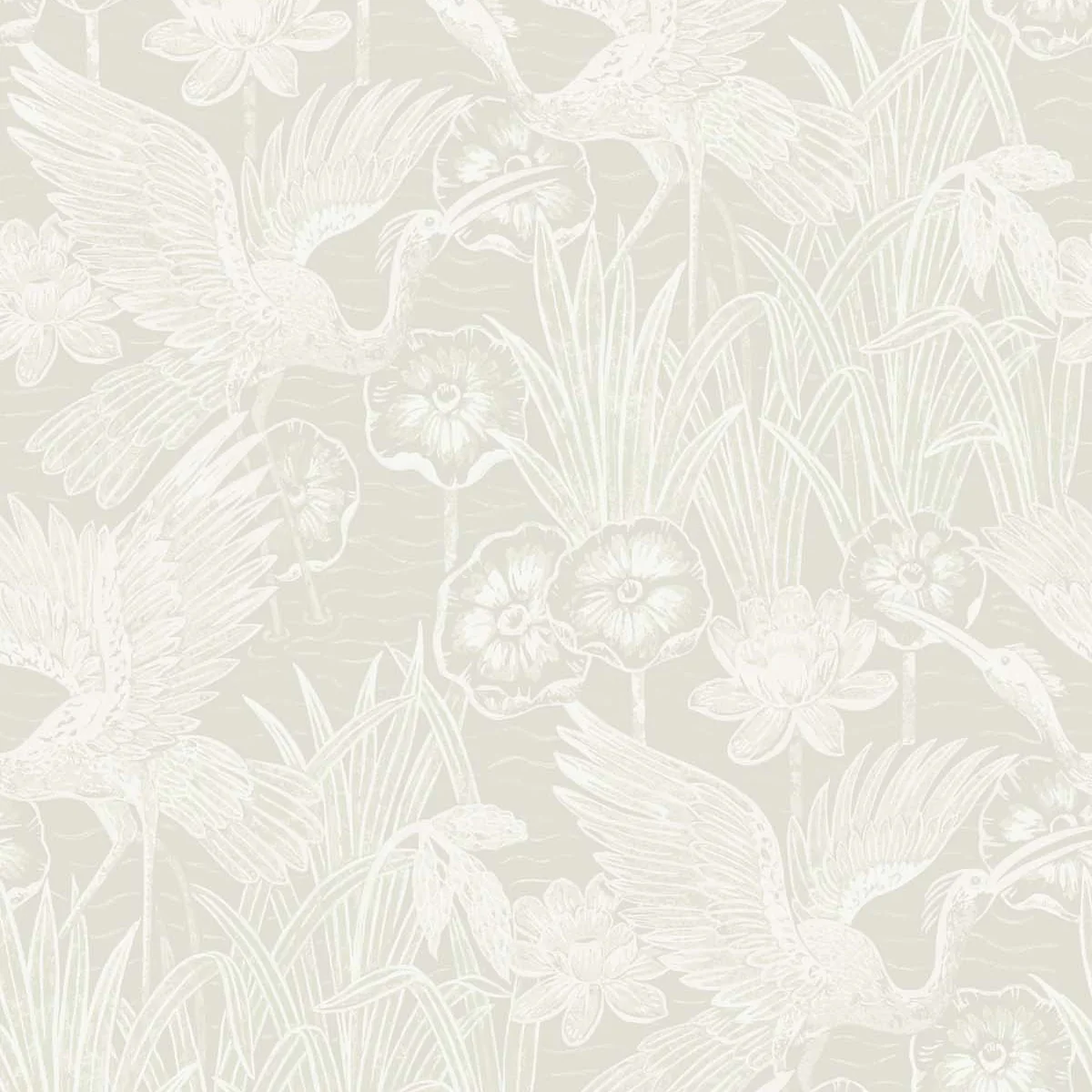 White Heron Marsh Cranes Wallpaper Sample Swatch - Image 3
