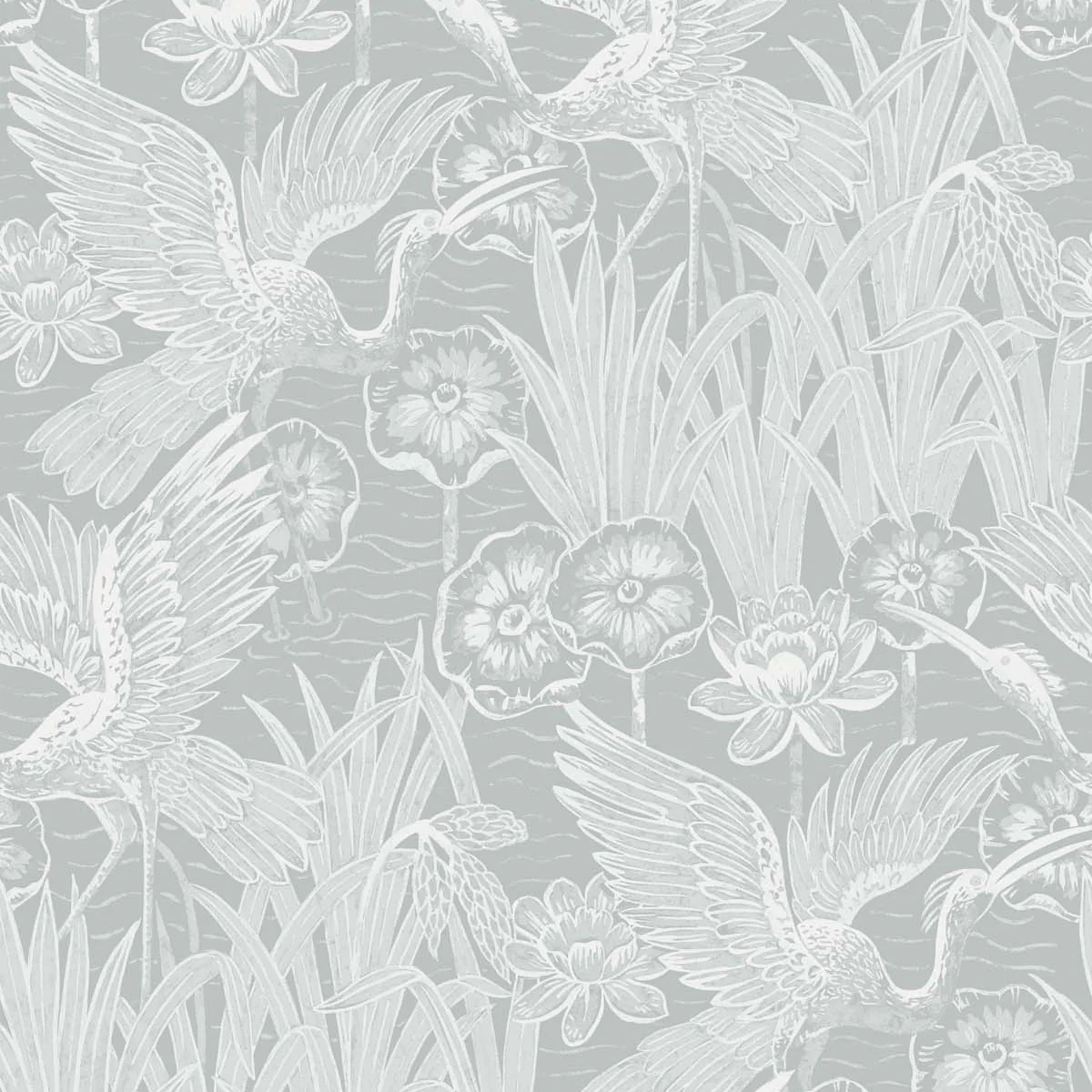 White Heron Marsh Cranes Wallpaper Sample Swatch - Image 5
