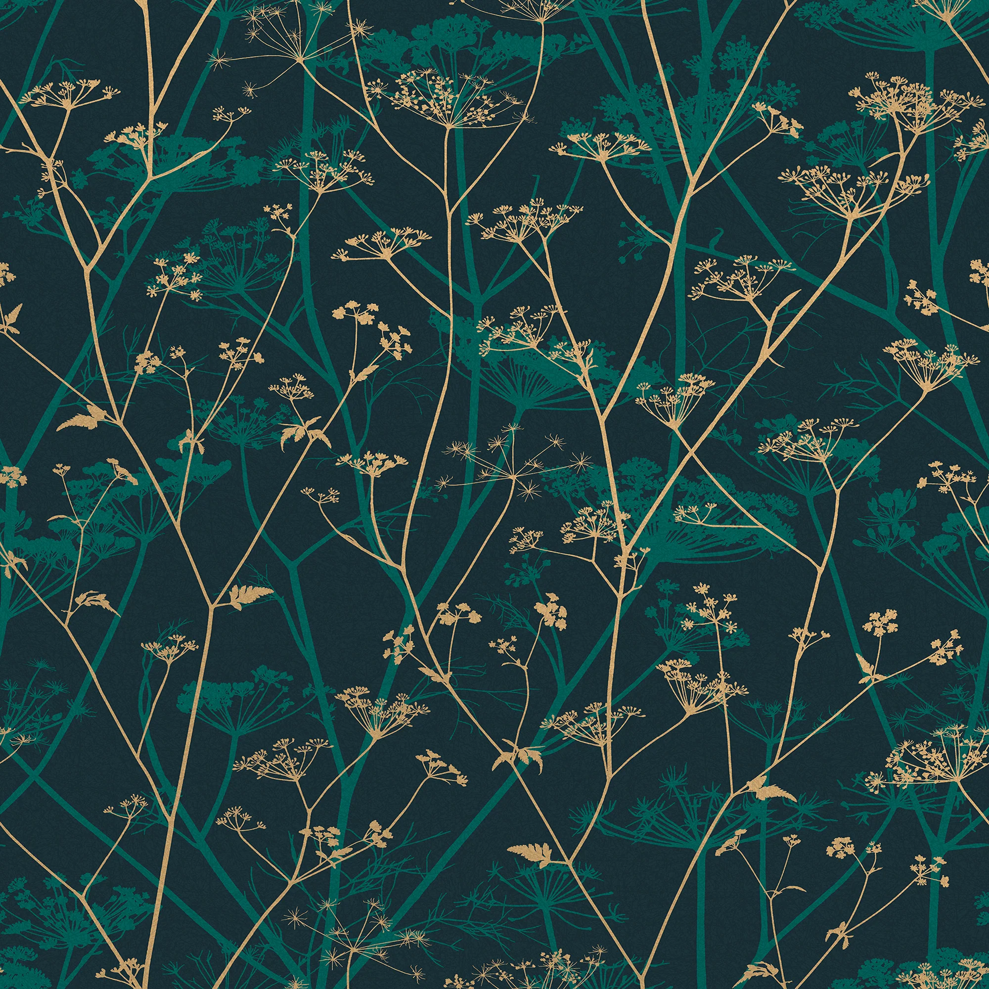 Clarissa Hulse Wild Chervil Kingfisher and Gold Wallpaper